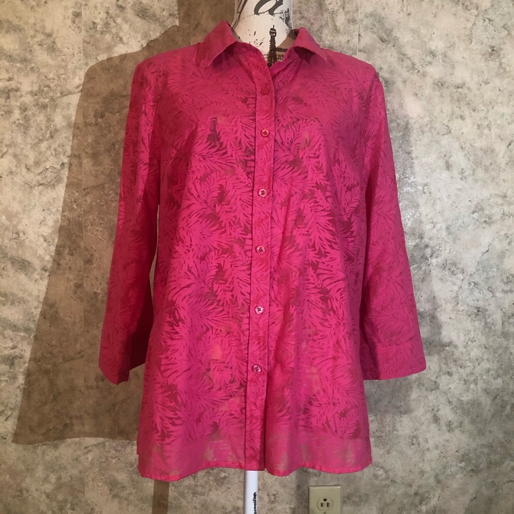 Christopher Banks 3/4 Sleeve Pink Fern Blouse - Picture 3 of 8